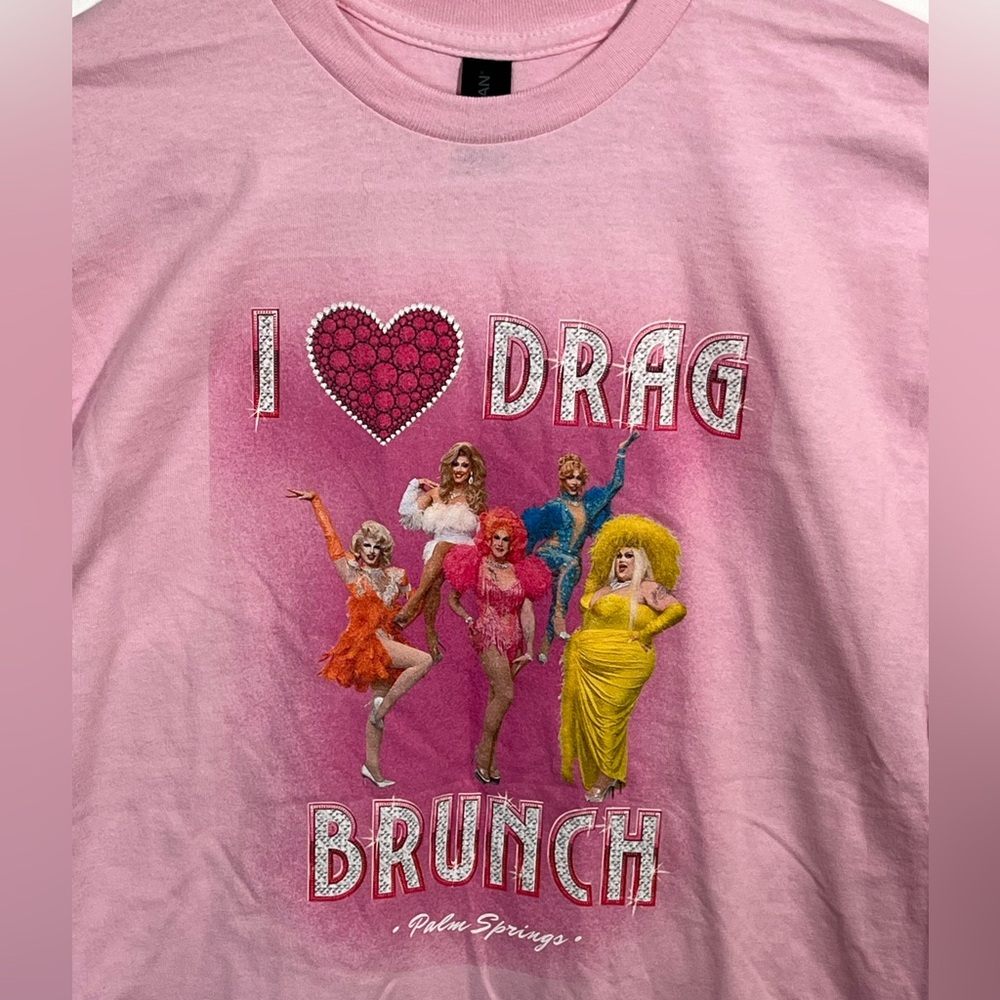 Drag Brunch Pink Graphic Tee Palm Springs LGBTQ Pride Shirt Size M Drag Queen